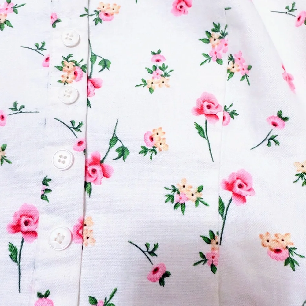 Joie Linen Floral Crop Top NWOT Smocked Pink Roses Cottagecore M